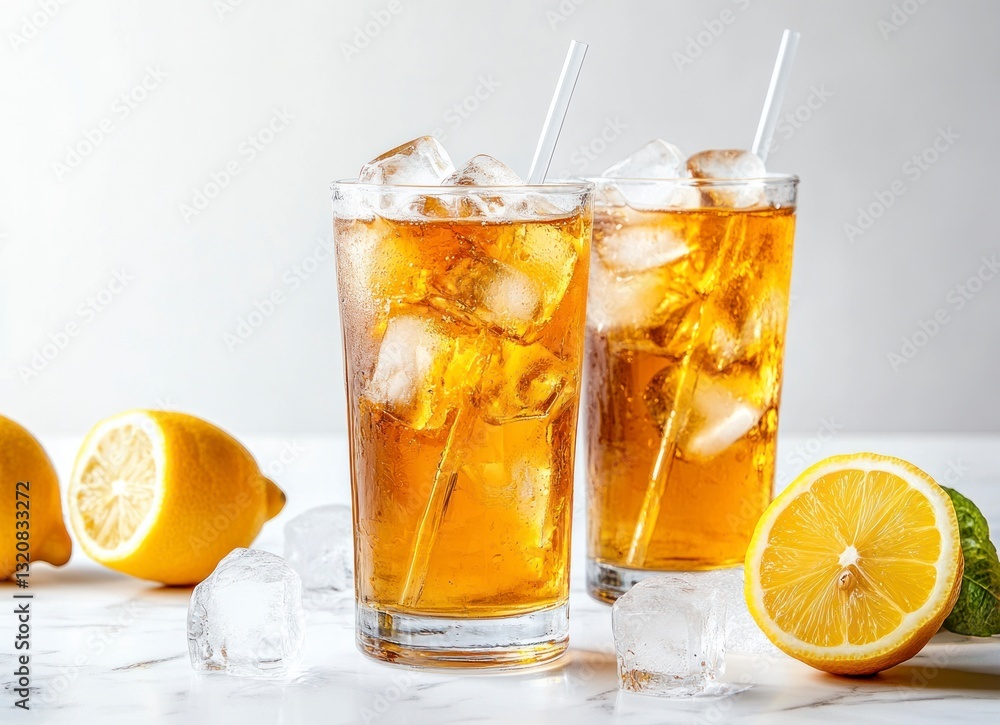 Refreshing Iced Tea with Lemon and Ice Cubes for Summer Refreshing Iced Tea with Lemon and Ice Cubes for Summer