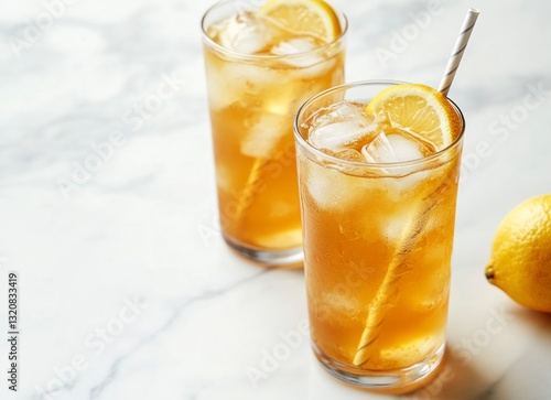 Wallpaper Mural Refreshing Iced Tea with Lemon Slices on Marble Countertop Beverage Torontodigital.ca