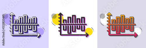Diagram chart line icon. Halftone dotted pattern. Gradient icon with grain shadow. Column graph sign. Market analytics symbol. Line diagram chart icon. Various designs. Vector