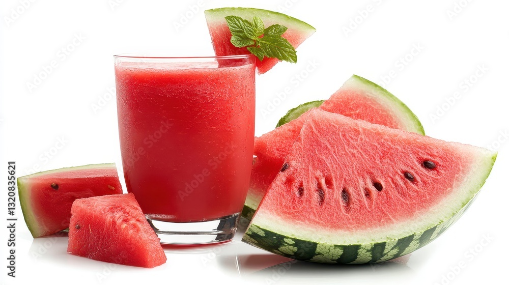 Refreshing Watermelon Juice in Glass with Fresh Fruit Slices Refreshing Watermelon Juice in Glass with Fresh Fruit Slices