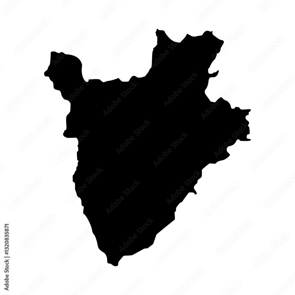 Map Burundi. Map silhouette. Burundian border. Independence Day. Banner, poster template. State borders country Burundi. Map Burundi. Map silhouette. Burundian border. Independence Day. Banner, poster template. State borders country Burundi.