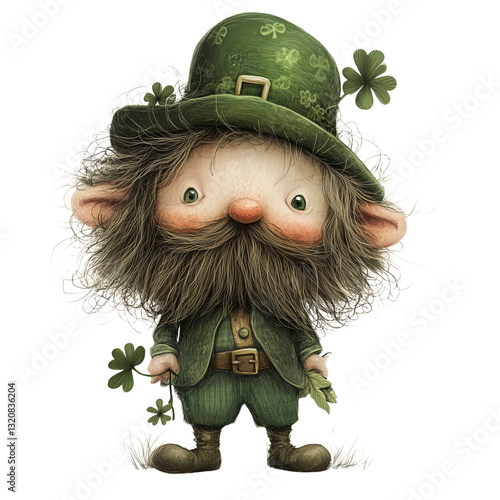 A realistic watercolor painting of a leprechaun leaning against a wooden fence on transparent png background. Ai generated