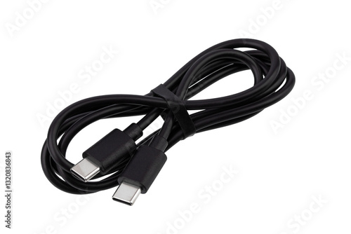 Fotografie Type C extension cable in black plastic insulation, isolated on a white backgrou