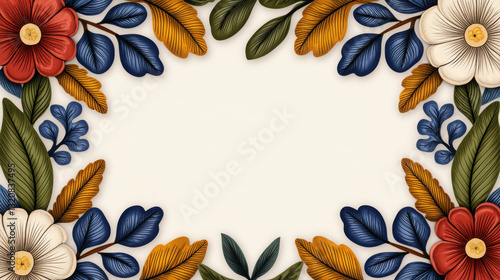 Elegant floral border design featuring vibrant flowers and leaves in rich colors. Perfect for invitations, greeting cards, or decorative backgrounds
