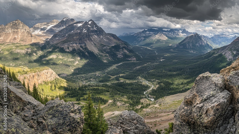 Fototapeta premium Mountain Valley Vista with Storm Clouds