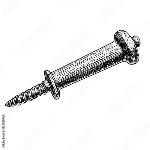 Intricate vector engraving of a vintage screw designed for tattoo art and creative packaging concepts