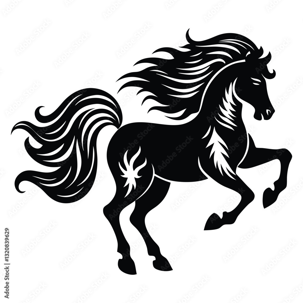 Elegant Horse Silhouette Design, Dynamic Black Stallion Vector for Tattoo and Artwork Elegant Horse Silhouette Design, Dynamic Black Stallion Vector for Tattoo and Artwork