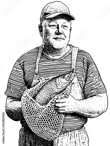 Crafting memories with a fisherman holding a freshly caught fish in a serene riverside setting