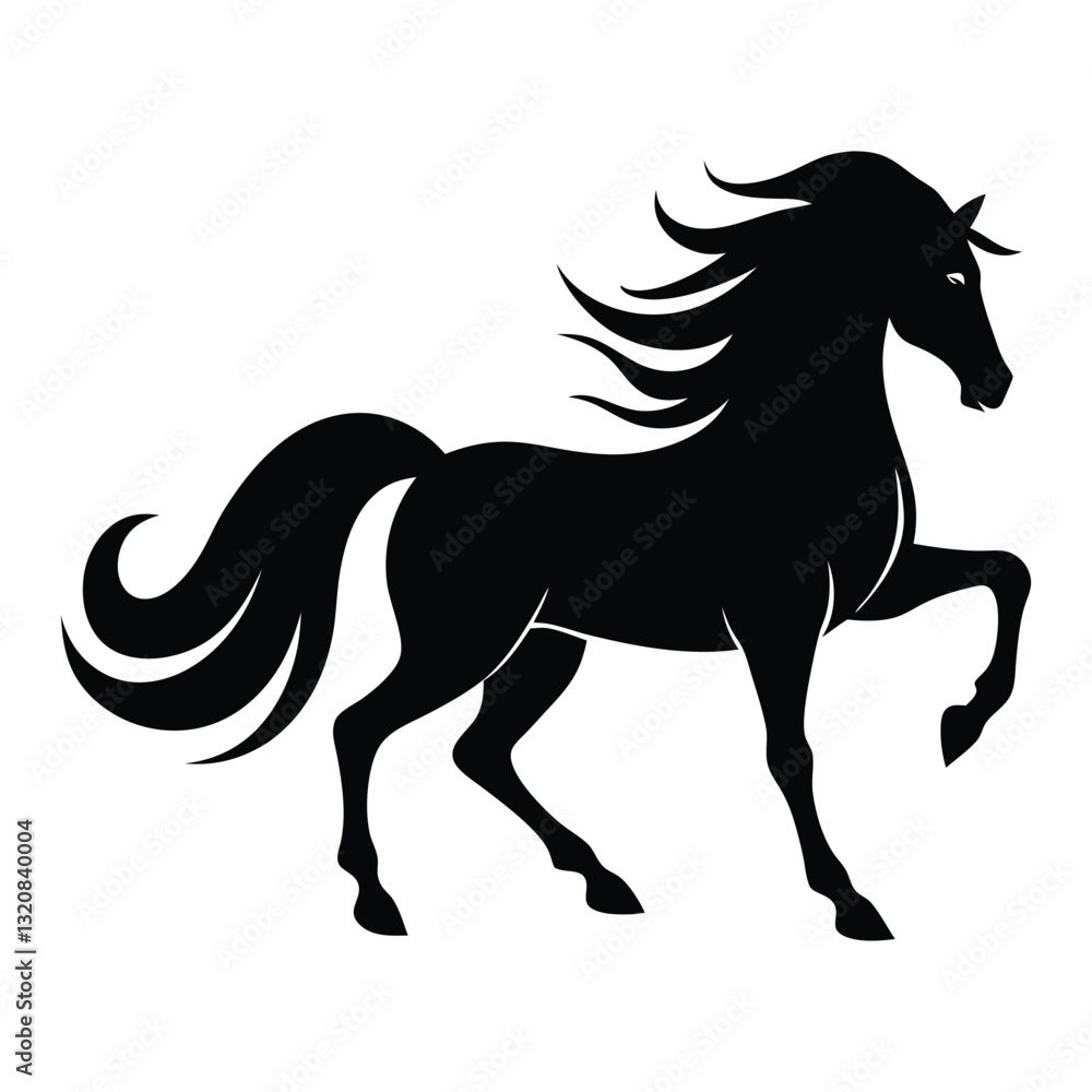 Obraz premium Elegant Horse Silhouette Design, Dynamic Black Stallion Vector for Tattoo and Artwork