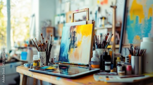 Wallpaper Mural Colorful art supplies in artist's studio Torontodigital.ca