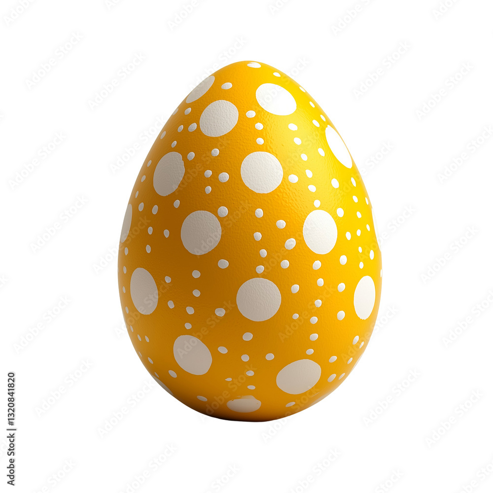 Fototapeta premium Vibrant Yellow Easter Egg with White Polka Dots Isolated on transparent background