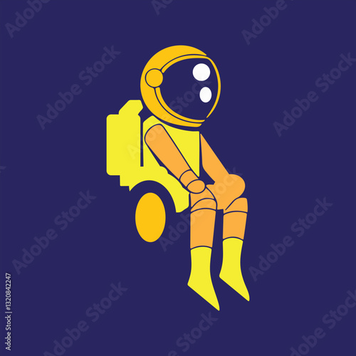 Space Astronaut on Crescent Moon with Star Logo Design
