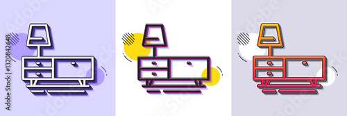 Dresser line icon. Halftone dotted pattern. Gradient icon with grain shadow. Home furniture sign. Modern commode symbol. Line dresser icon. Various designs. Vector
