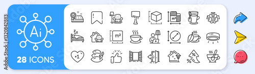 Sleep, Pillow and Floor lamp line icons. Interest rate, AI generate, Inflation icons. Pack of Furniture moving, Open door, Table lamp icon. Vector