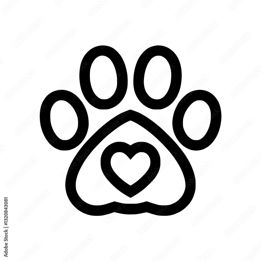 Outline animal paw print icon with heart on transparent background Outline animal paw print icon with heart on transparent background