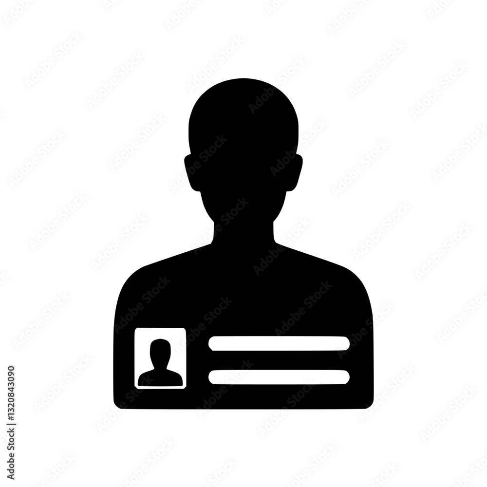 Silhouette ID card icon with user profile on transparent background
