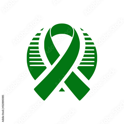 Silhouette icon of green awareness ribbon on transparent background