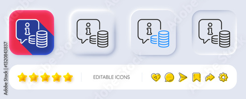 Information line icon. Neumorphic, Flat shadow, 3d buttons. Info speech bubble sign. Money inform symbol. Line info icon. Social media icons. Vector