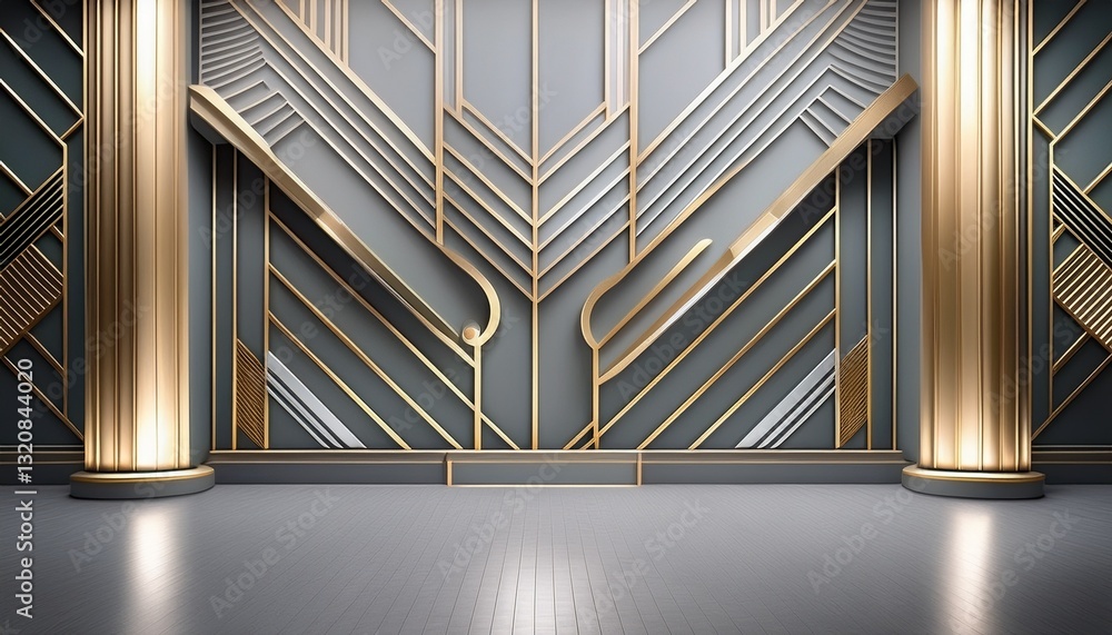 Obraz premium Abstract background. Art Deco-style background in shades of gray and gold – perfect for stylish presentations. 