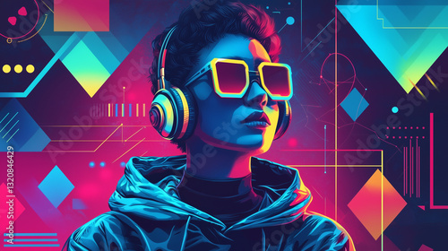 Obraz na płótnie Portret w stylu retro w neonowym blasku w salonie