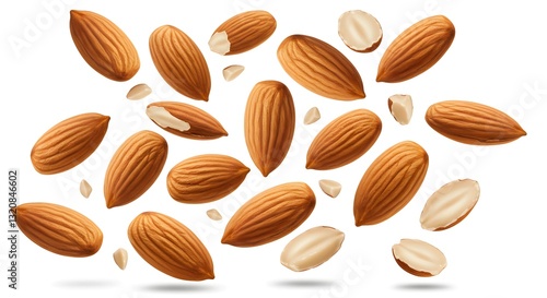 Wallpaper Mural Falling down, almond nuts isolated on a white background Torontodigital.ca