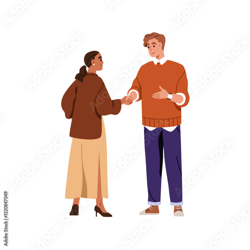 Business partners handshake. Smiling professional man and woman shaking hands...