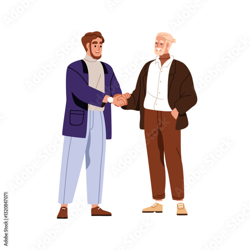 Business handshake. Senior and junior professionals shaking hands for deal, c...