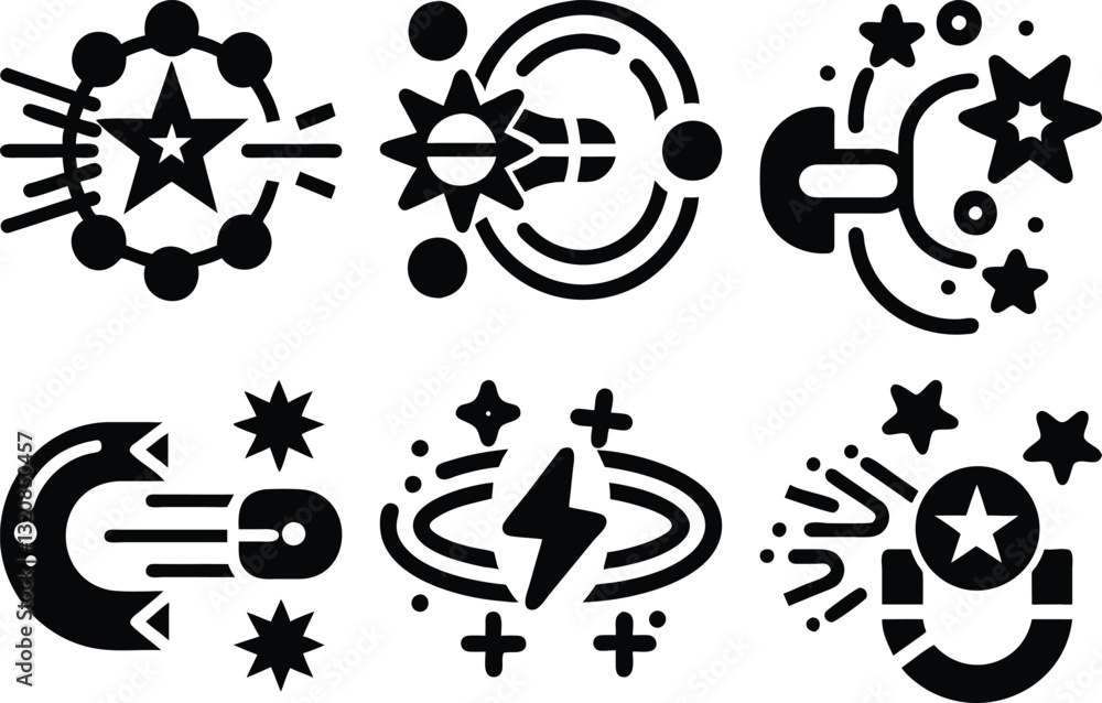 Black & White Cosmic Icons Set: Starburst, Galaxy, Comet, Energy, & Sparkles. Minimalist Space Illustrations for Design. Black & White Cosmic Icons Set: Starburst, Galaxy, Comet, Energy, & Sparkles. Minimalist Space Illustrations for Design.