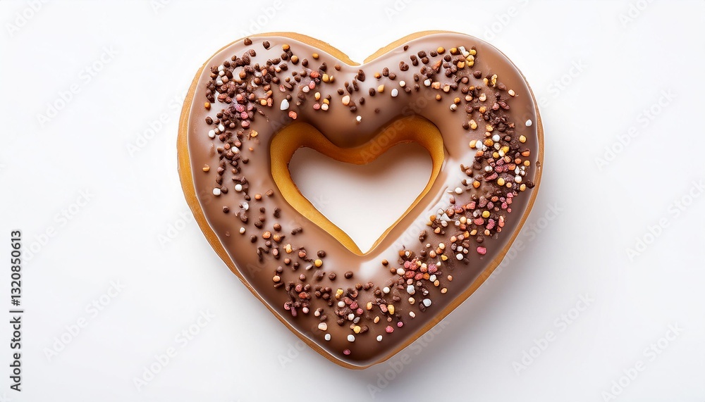 Heart Shaped Vanilla Donut with Chocolate Sprinkles on White Background Isolated Heart Shaped Vanilla Donut with Chocolate Sprinkles on White Background Isolated