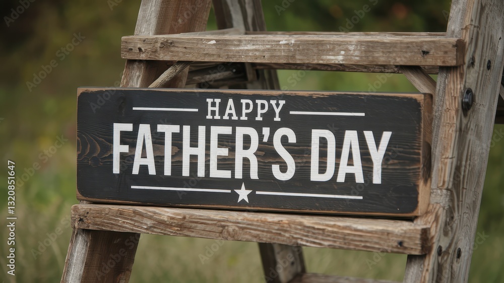 Fototapeta premium Happy Father's Day Rustic Wooden Sign on Ladder