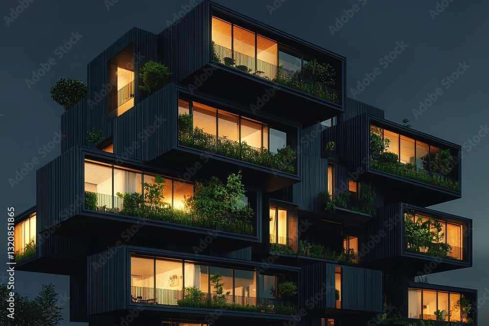 Obraz premium This sublime stock image features an eco-friendly green building that boasts a vertical garden design, promoting sustainability