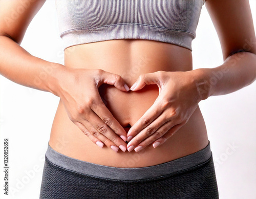 Obraz na płótnie Close up of woman's hands made heart on belly isolated on white background.health care concept. w salonie