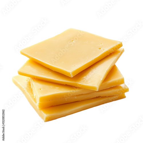 Square slices of processed cheese isolated on transparent background
