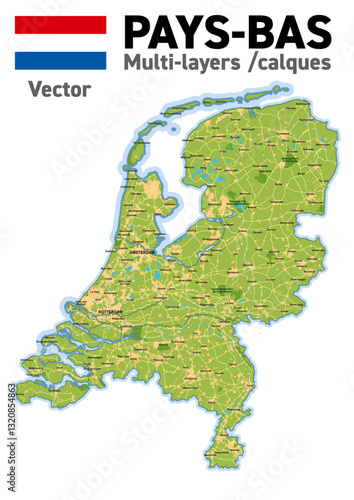 PAYS-BAS - Carte vecteur modifiable avec calques complet - Typo arial