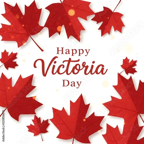 Happy victoria day greeting with falling maple leaves