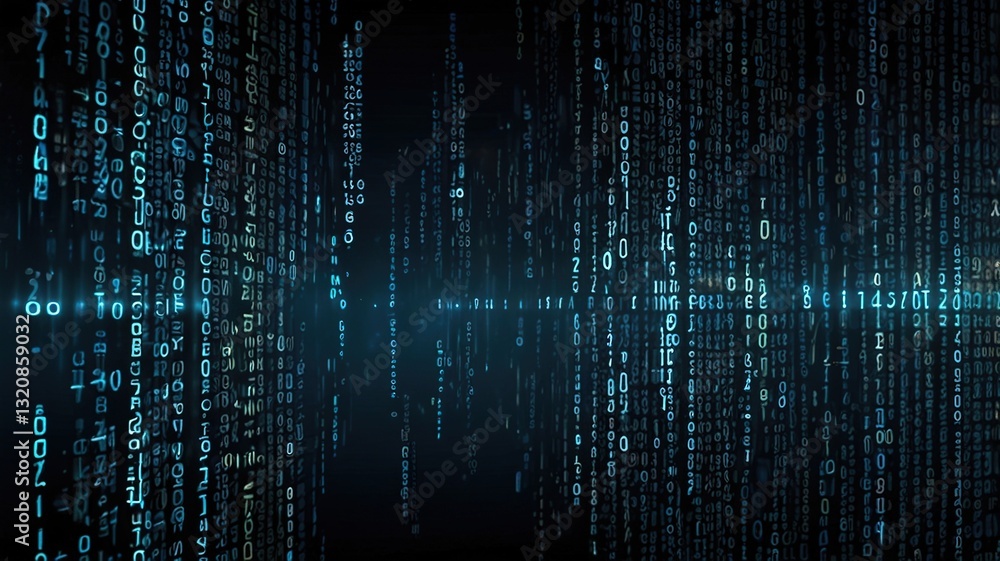 A Digital River Of Cascading Code Flows Endlessly Into The Digital Unknown, Glowing With Cool Blue And Teal Hues In A Dark Digital Landscape A Digital River Of Cascading Code Flows Endlessly Into The Digital Unknown, Glowing With Cool Blue And Teal Hues In A Dark Digital Landscape