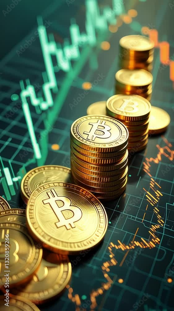 Shiny bitcoin coins are stacked on an electronic financial chart, symbolizing cryptocurrency growth. the dynamic scene evokes ambition and optimism in the evolving digital economy. Shiny bitcoin coins are stacked on an electronic financial chart, symbolizing cryptocurrency growth. the dynamic scene evokes ambition and optimism in the evolving digital economy.