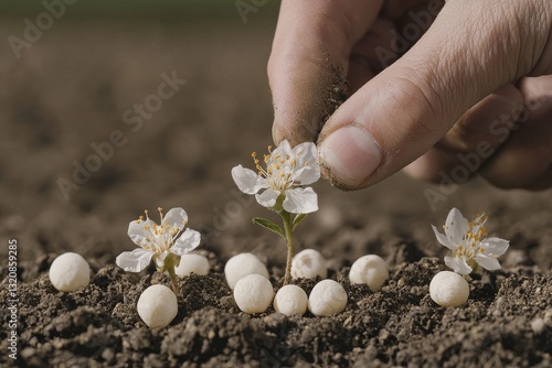 A vivid picture showcases the farmer's skilled hand as it carefully scatters seeds into the rich soil, exemplifying the best practices of environmentally conscious farming