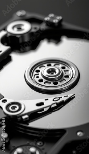 Wallpaper Mural Close-Up of Hard Drive Mechanism with Reflective Surface and Lights Torontodigital.ca