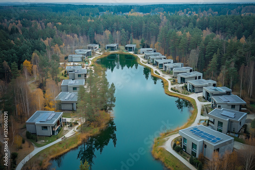 Obraz na płótnie Exclusive Gated Community with Villas Built Around a Scenic Lake
w salonie