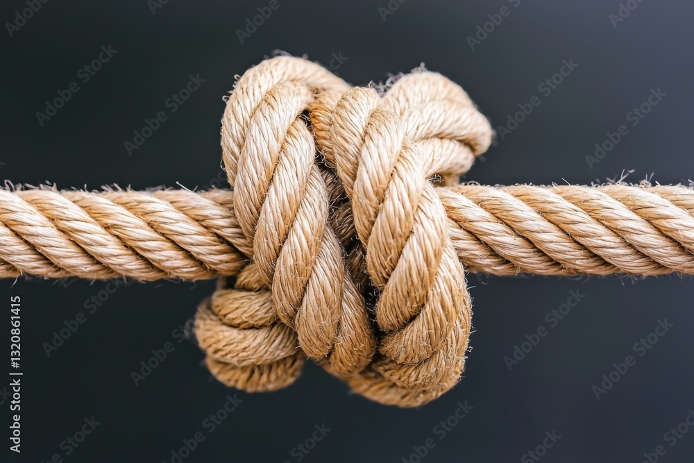 A close-up of a beautifully tied knot in natural rope A close-up of a beautifully tied knot in natural rope