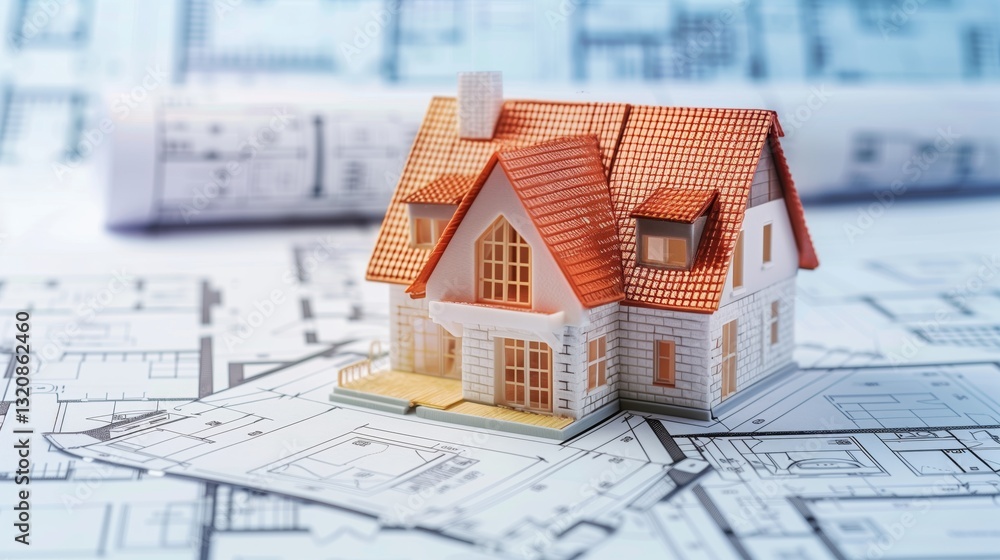 3d rendering project of new building model house on blueprint plan