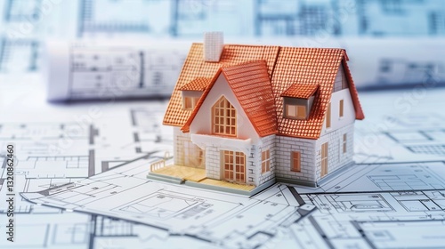 Obraz na płótnie 3d rendering project of new building model house on blueprint plan w salonie