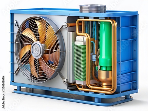 Obraz na płótnie Condenser Unit Cross-Section: Operational View, Flat Design Illustration