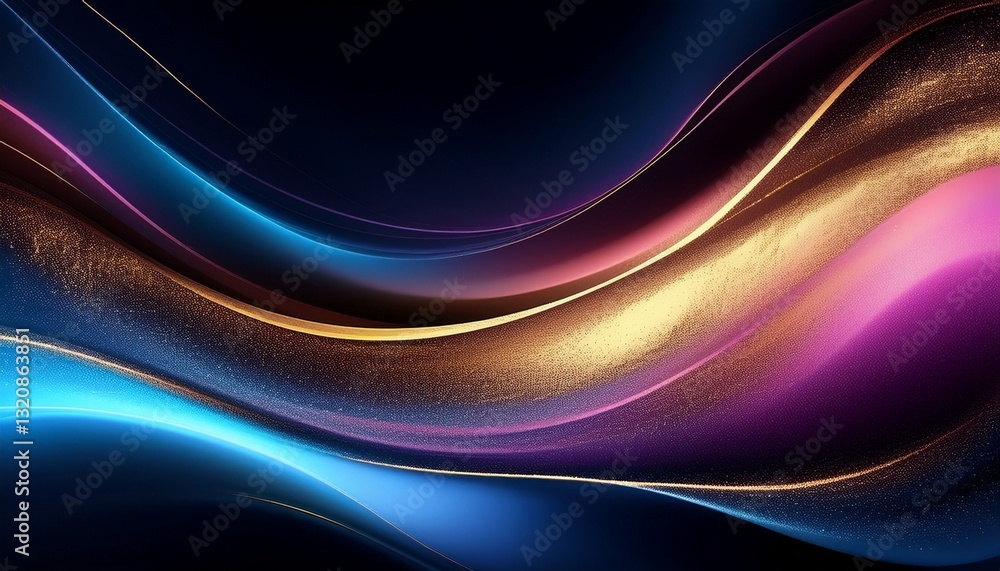 Naklejka premium Abstract background. Luxury grainy gradient background with soft blue, pink, and gold hues, featuring smooth glowing colors. 