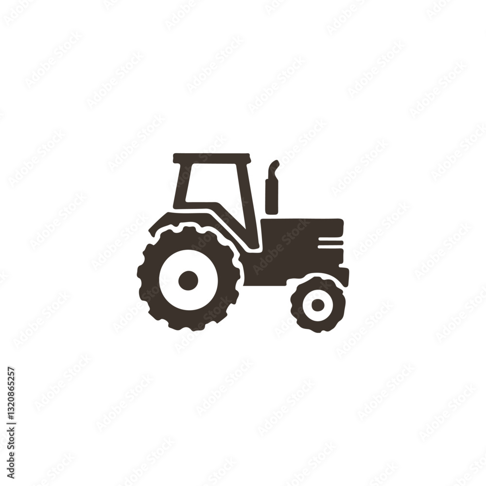 Simple silhouette of a farm tractor.This is a vector graphic of a farm tractor, presented as a simple, solid shape silhouette. Simple silhouette of a farm tractor.This is a vector graphic of a farm tractor, presented as a simple, solid shape silhouette.