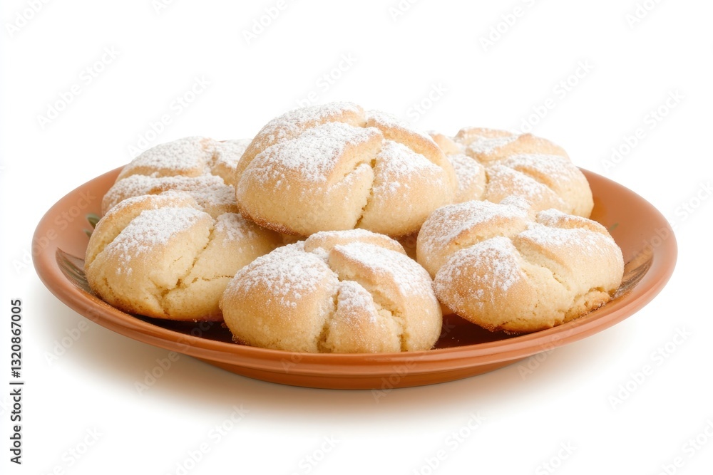 Soft and Fluffy Baked Cookies Dusted With Powdered Sugar on a Clay Plate