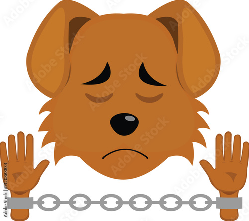 vector illustration emoji character face dog cartoon, slave or prisoner handcuffed with chains