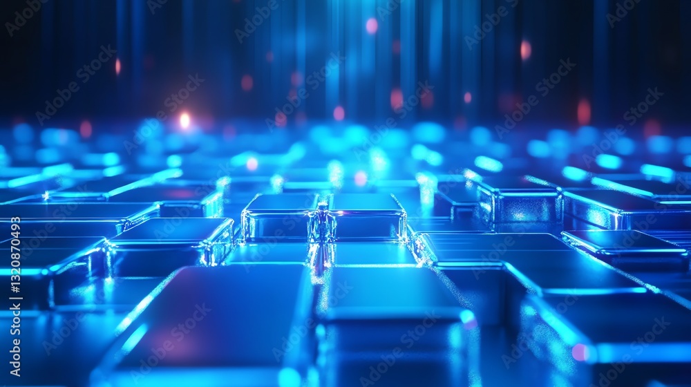 Fototapeta premium Abstract Shiny Blue Grid with Light Streaks Digital Technology Concept