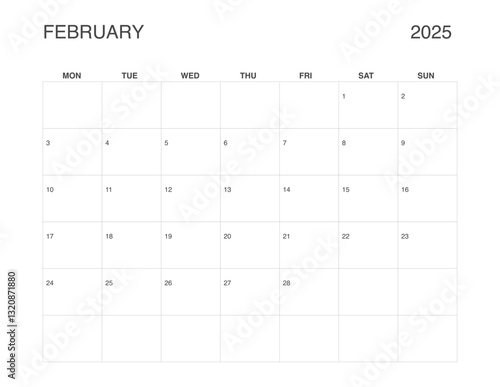 FEBRUARY 2025 Letter Size Monthly Calendar, Minimalist Printable Calendar, Dated FEBRUARY Planner